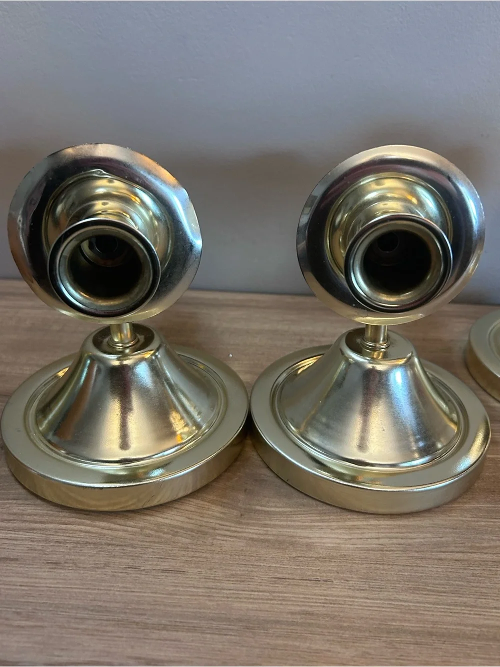 Brass and Brown Wood Wall sconces — Set of 4